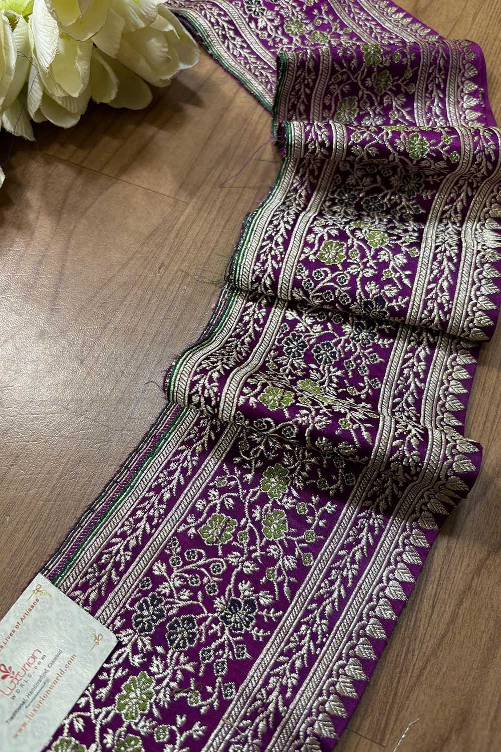 Purple Banarasi Handloom Vintage Pure Silk Border ( 1 Mtr ) - Luxurion World