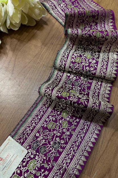 Purple Banarasi Handloom Vintage Pure Silk Border ( 1 Mtr ) - Luxurion World