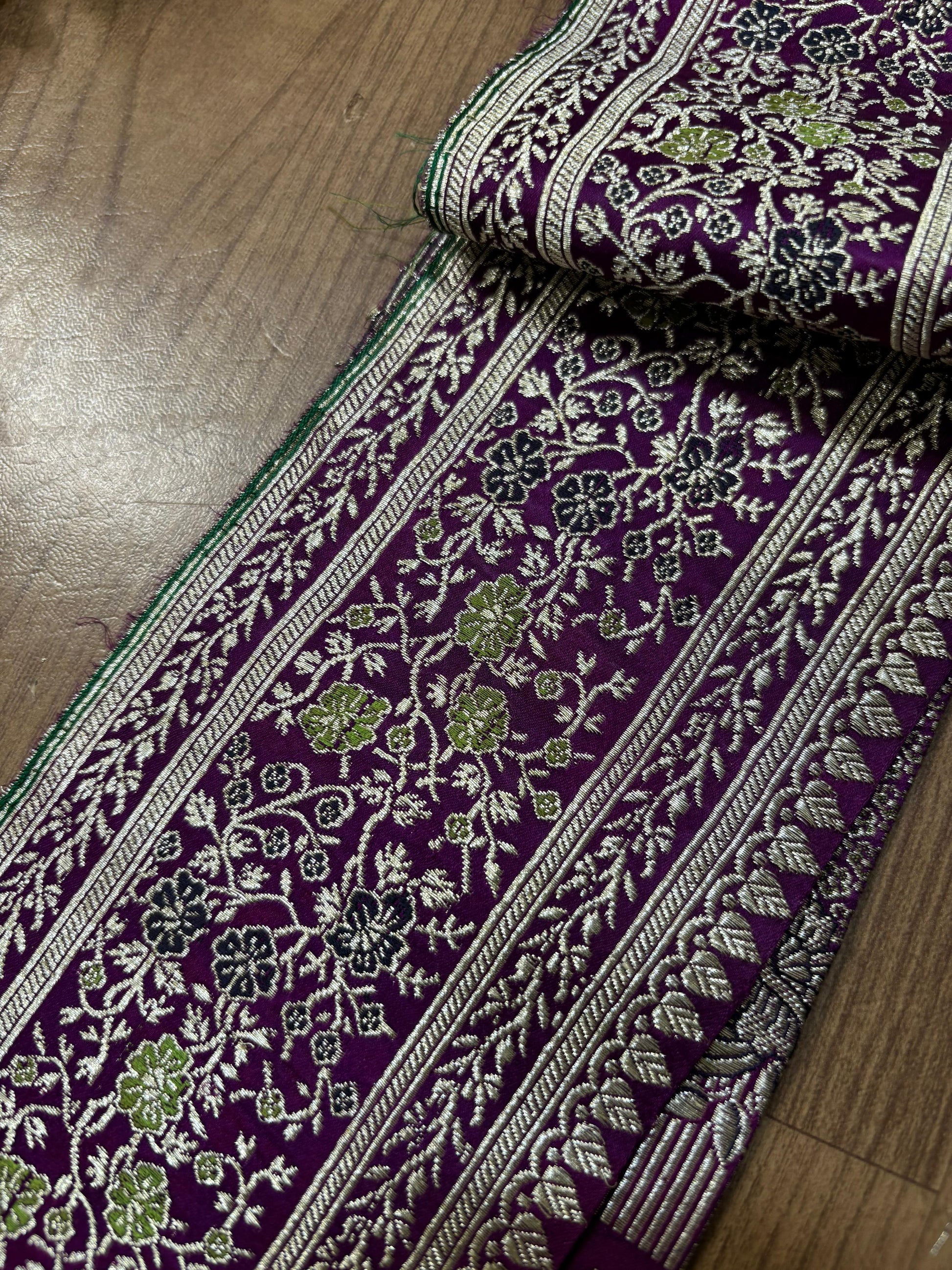 Purple Banarasi Handloom Vintage Pure Silk Border ( 1 Mtr ) - Luxurion World