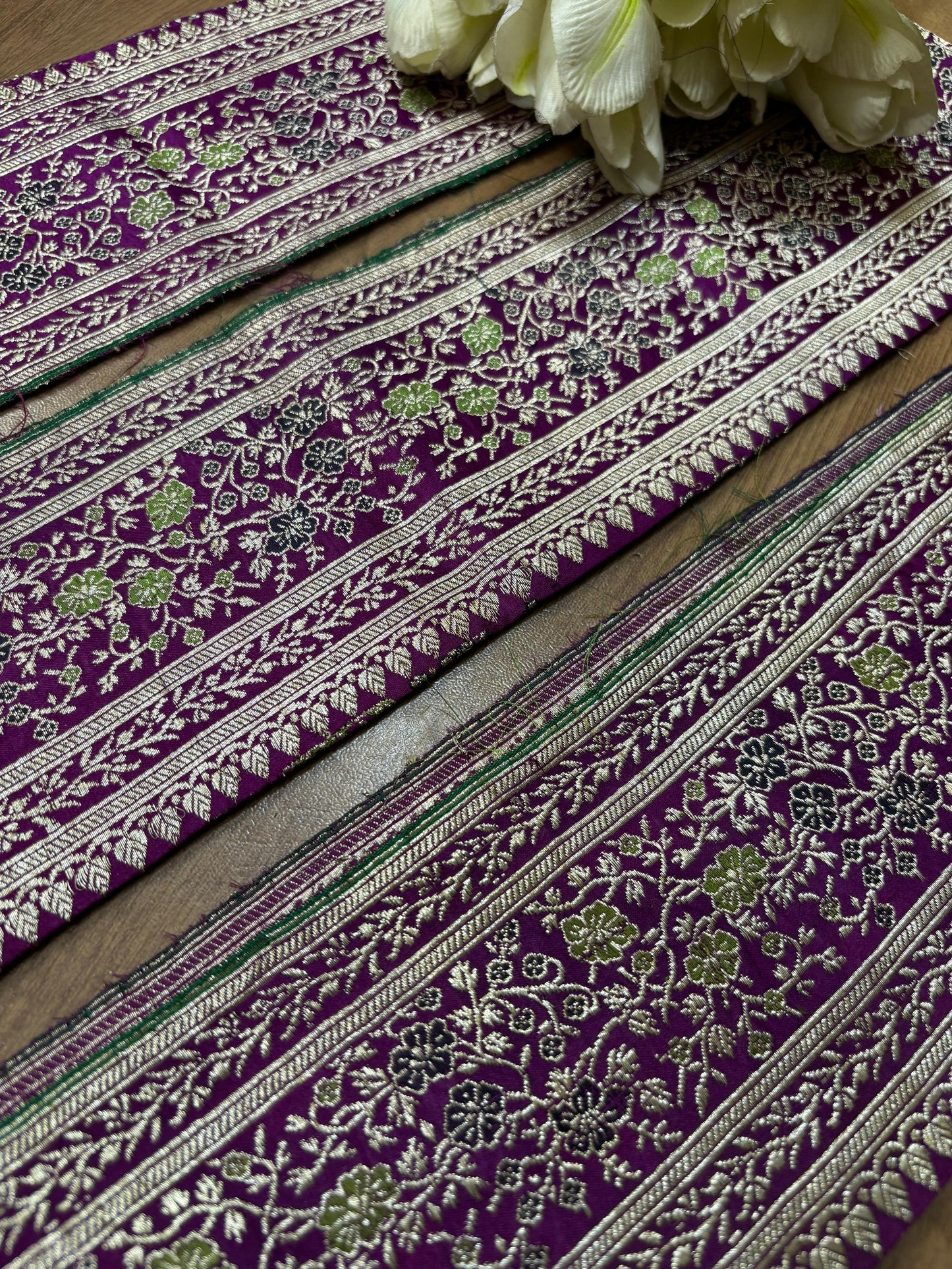 Purple Banarasi Handloom Vintage Pure Silk Border ( 1 Mtr ) - Luxurion World