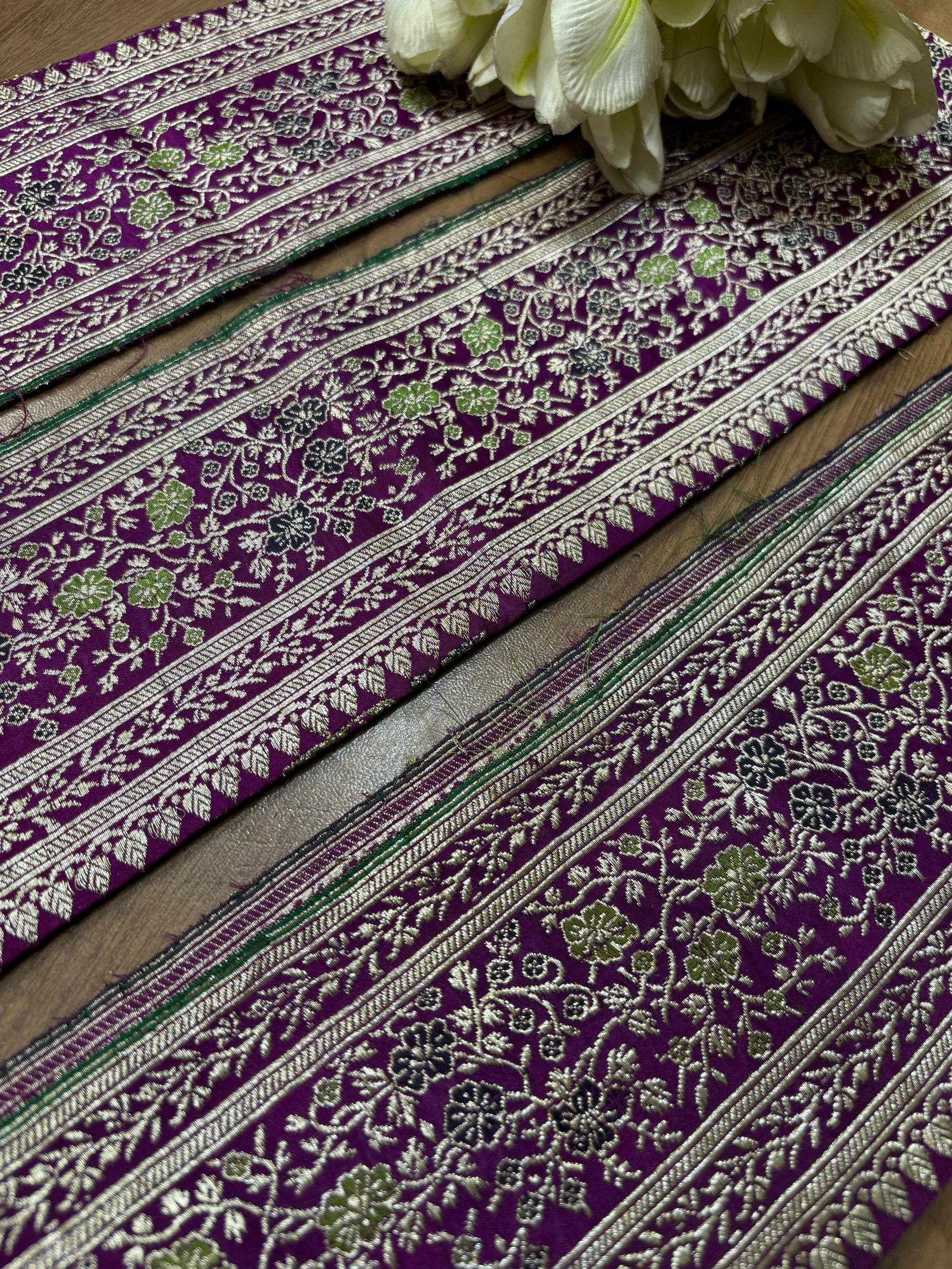 Purple Banarasi Handloom Vintage Pure Silk Border ( 1 Mtr ) - Luxurion World