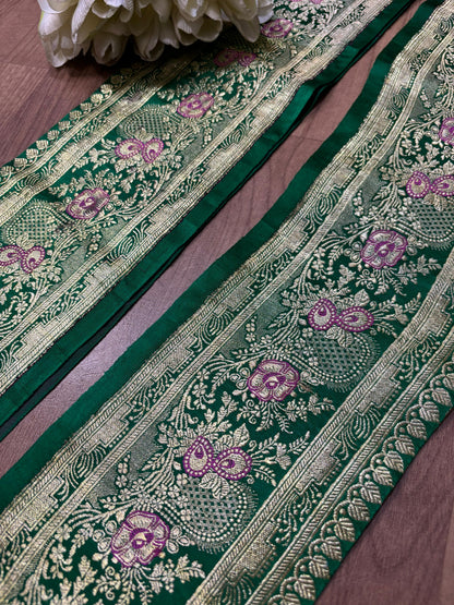 Green Banarasi Handloom Vintage Pure Silk Border ( 1 Mtr ) - Luxurion World