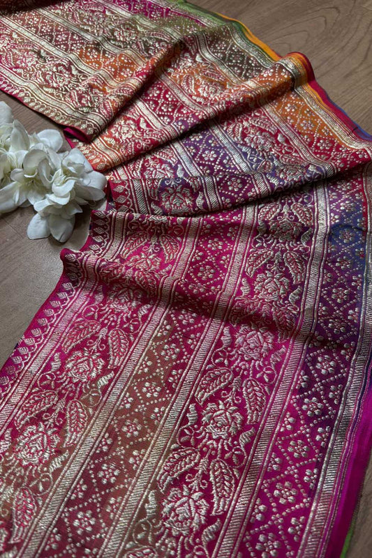 Multicolor Banarasi Handloom Vintage Pure Silk Rangkat Border ( 1 Mtr ) - Luxurion World