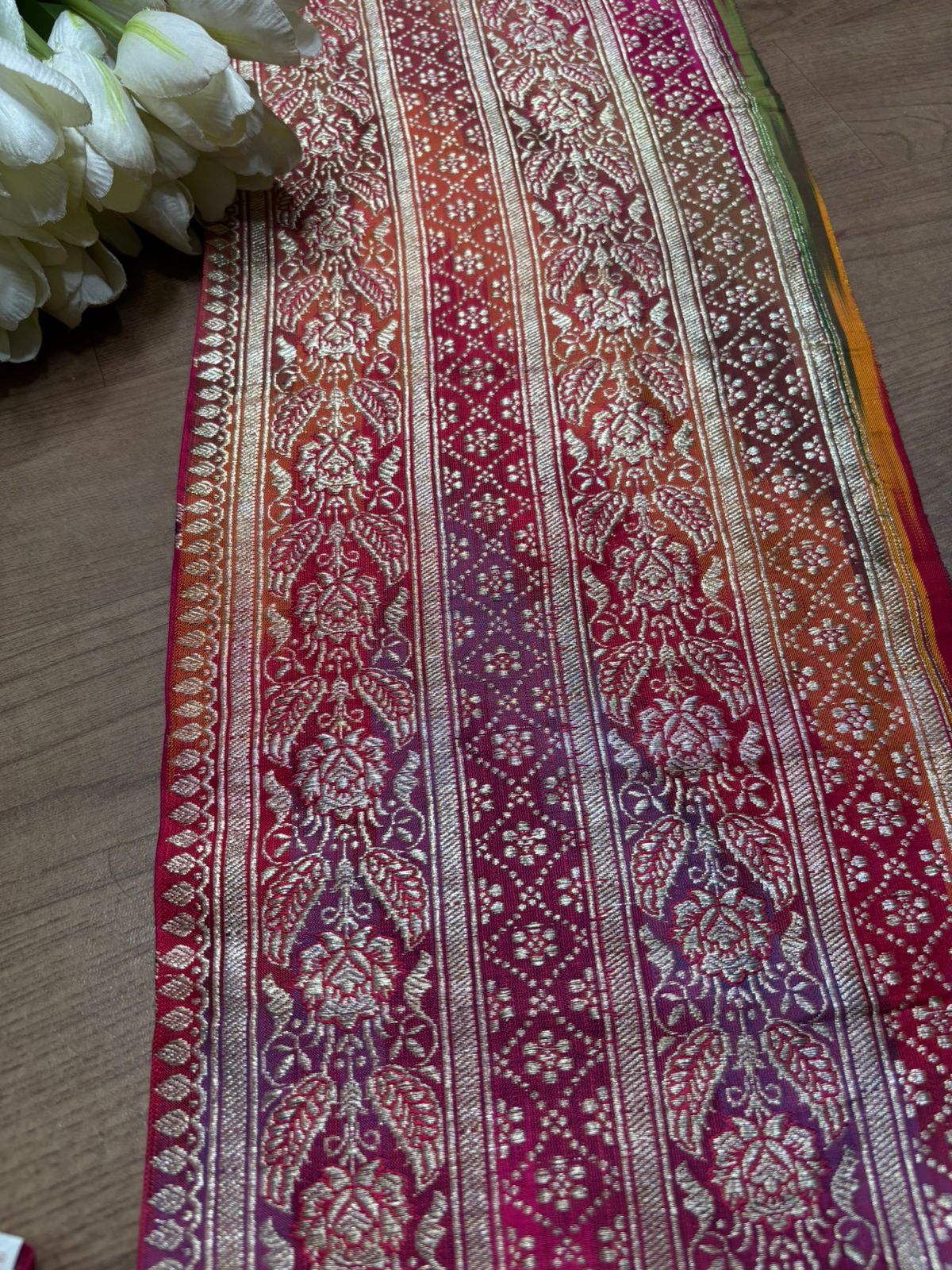 Multicolor Banarasi Handloom Vintage Pure Silk Rangkat Border ( 1 Mtr ) - Luxurion World