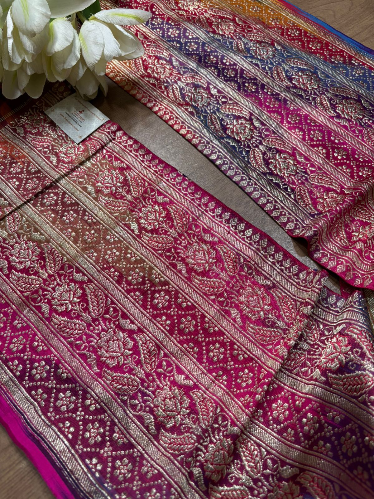 Multicolor Banarasi Handloom Vintage Pure Silk Rangkat Border ( 1 Mtr ) - Luxurion World