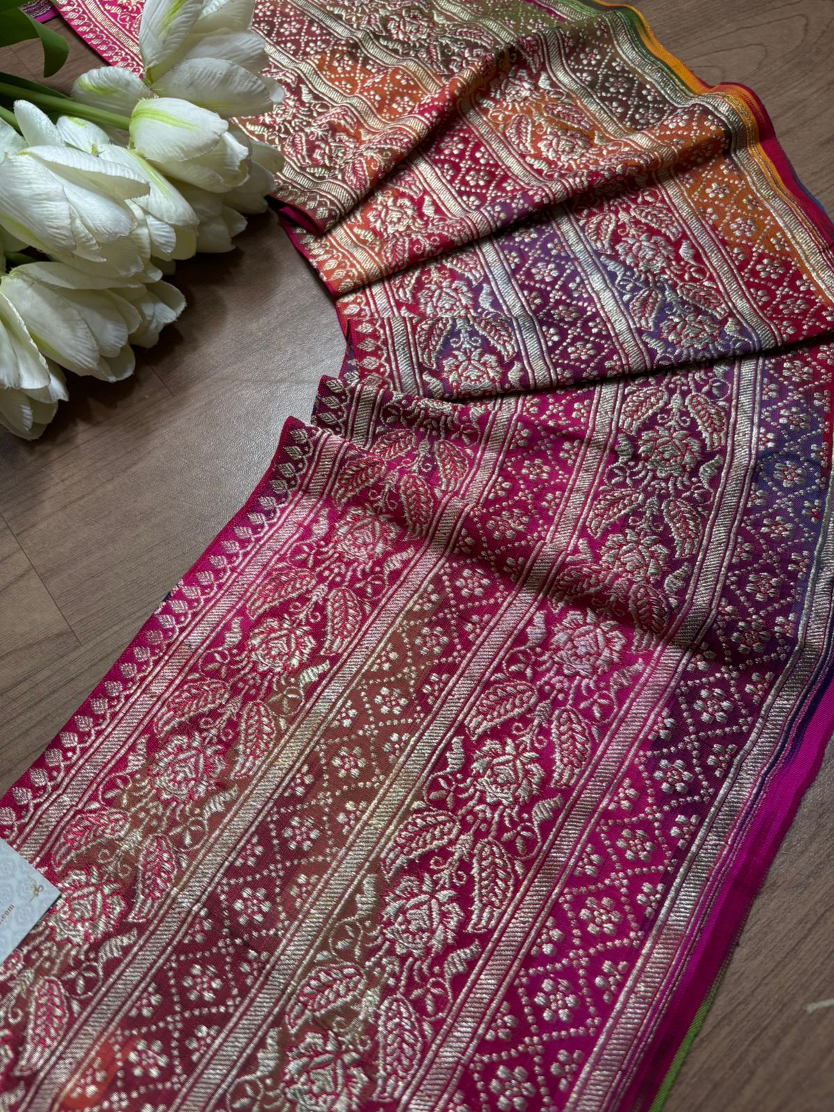 Multicolor Banarasi Handloom Vintage Pure Silk Rangkat Border ( 1 Mtr ) - Luxurion World