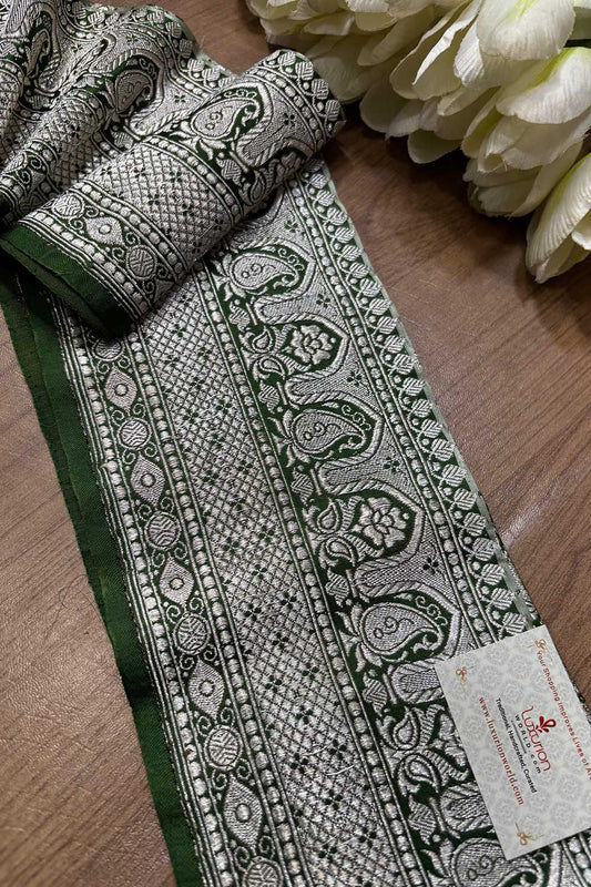 Green Banarasi Handloom Vintage Pure Silk Border ( 1.75 Mtr ) - Luxurion World