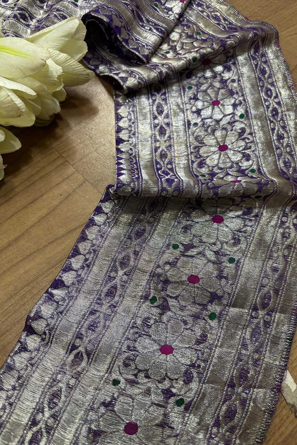 Purple Banarasi Handloom Vintage Pure Silk Border ( 0.5 Mtr ) - Luxurion World