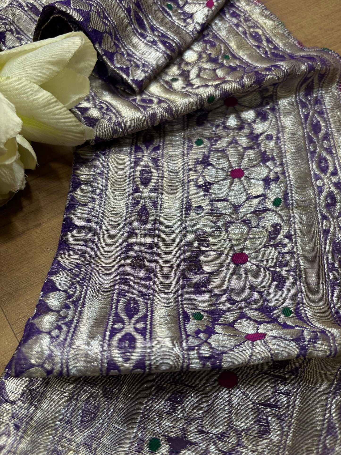 Purple Banarasi Handloom Vintage Pure Silk Border ( 0.5 Mtr ) - Luxurion World