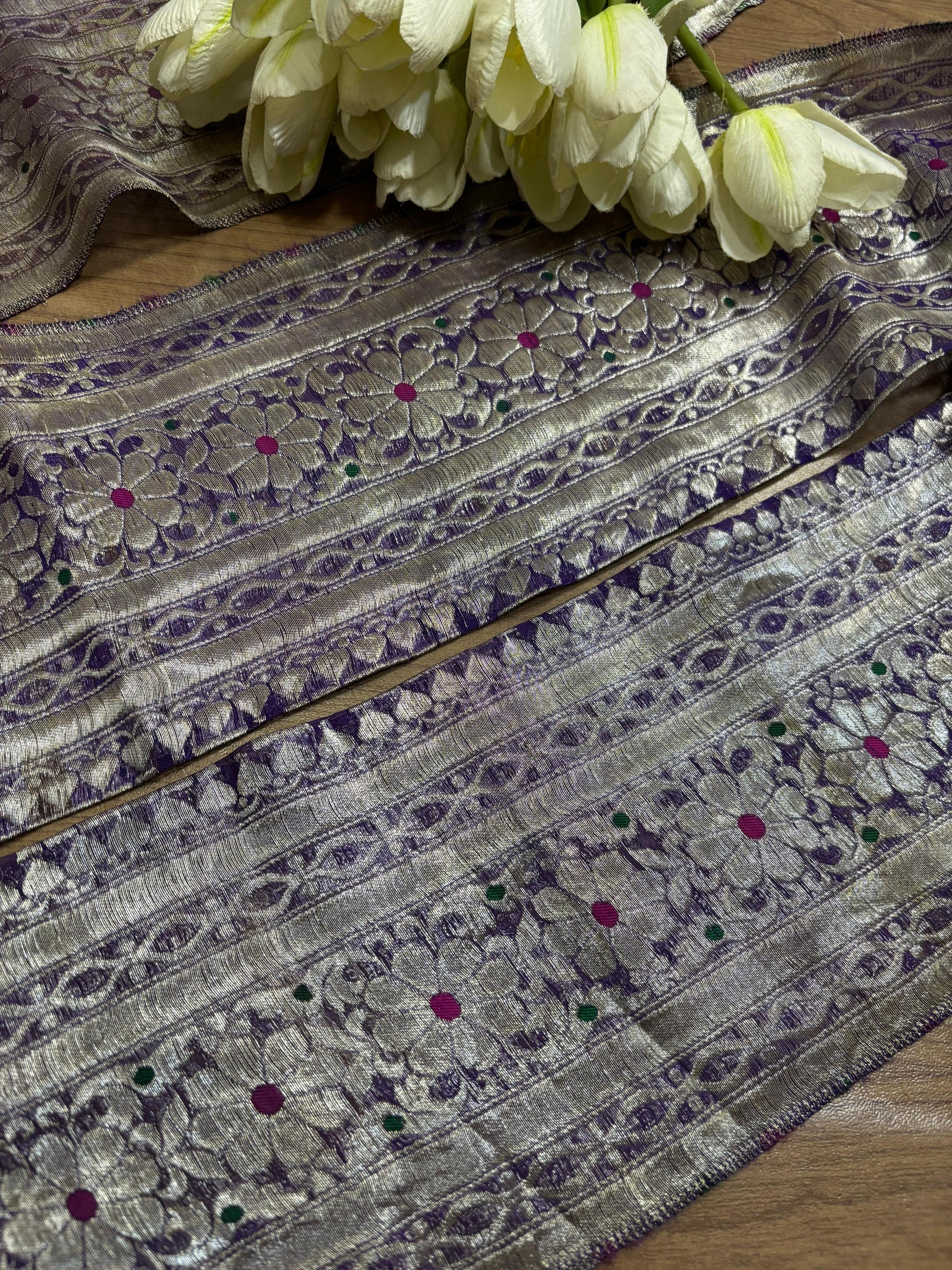 Purple Banarasi Handloom Vintage Pure Silk Border ( 0.5 Mtr ) - Luxurion World