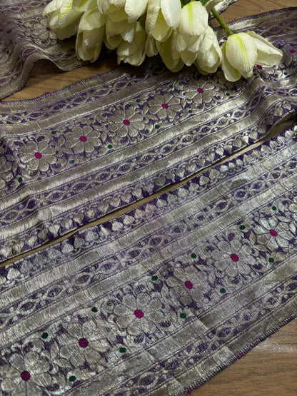 Purple Banarasi Handloom Vintage Pure Silk Border ( 0.5 Mtr ) - Luxurion World