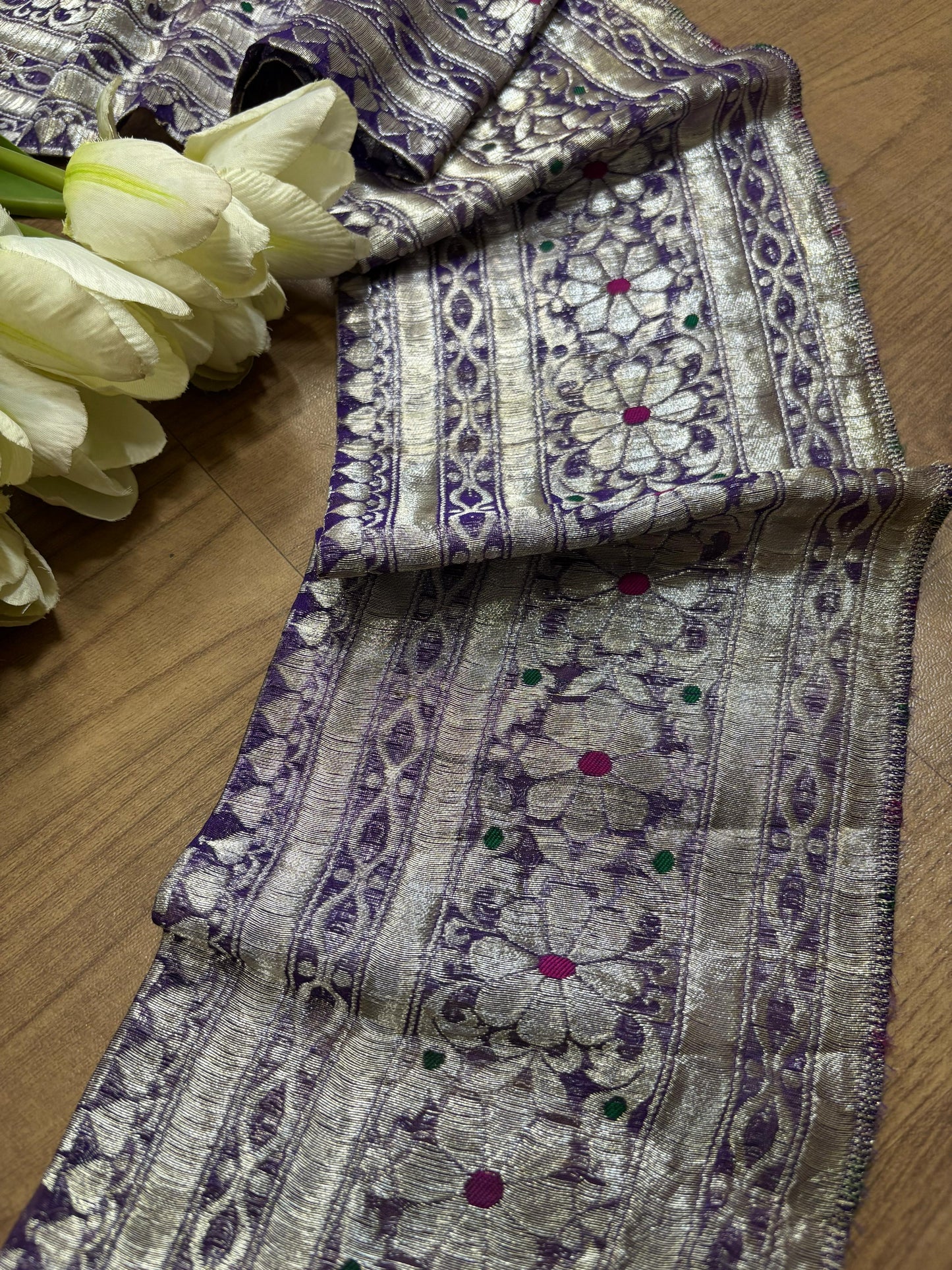 Purple Banarasi Handloom Vintage Pure Silk Border ( 0.5 Mtr ) - Luxurion World