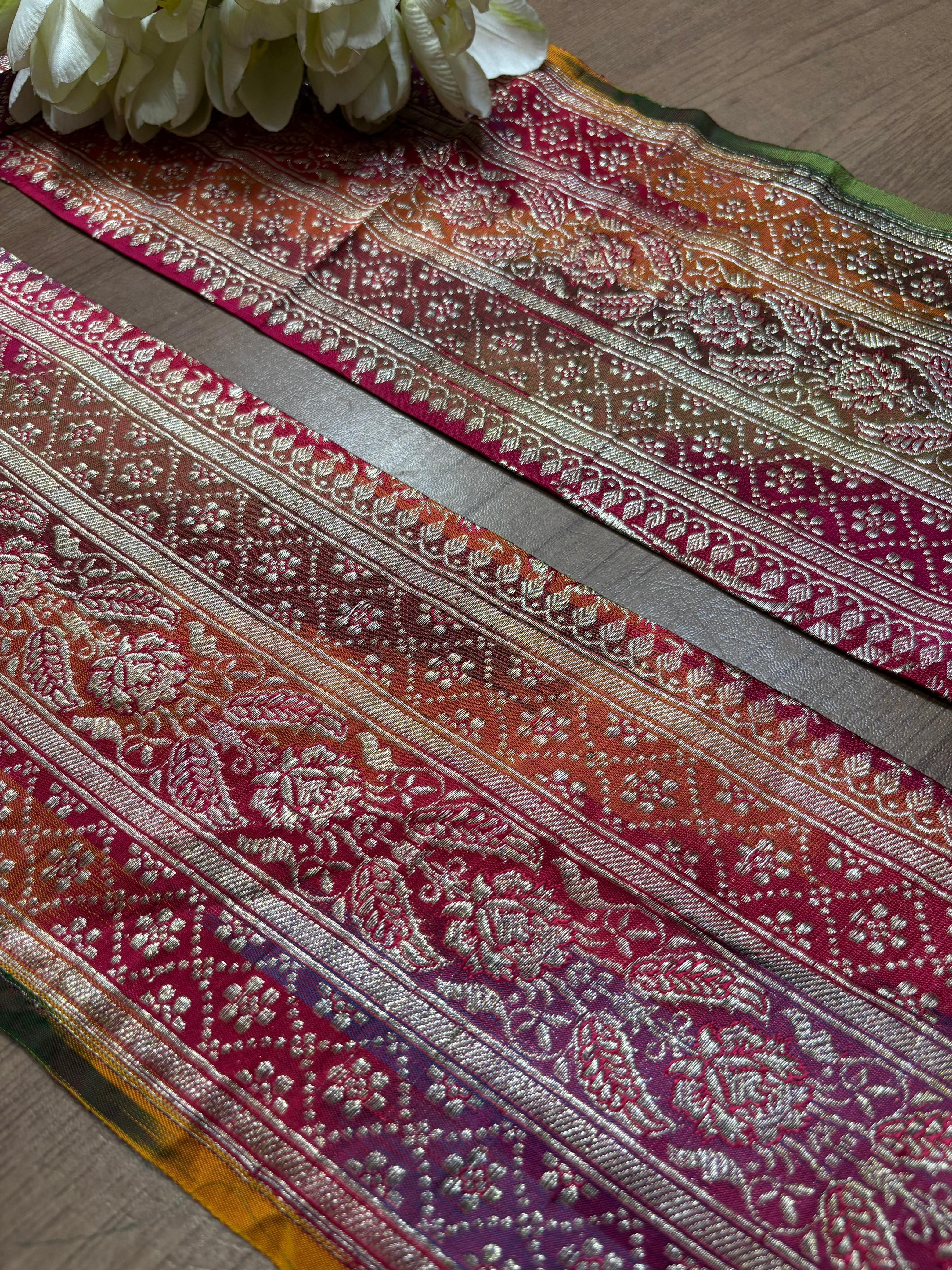 Multicolor Banarasi Handloom Vintage Pure Silk Rangkat Border ( 1 Mtr ) - Luxurion World