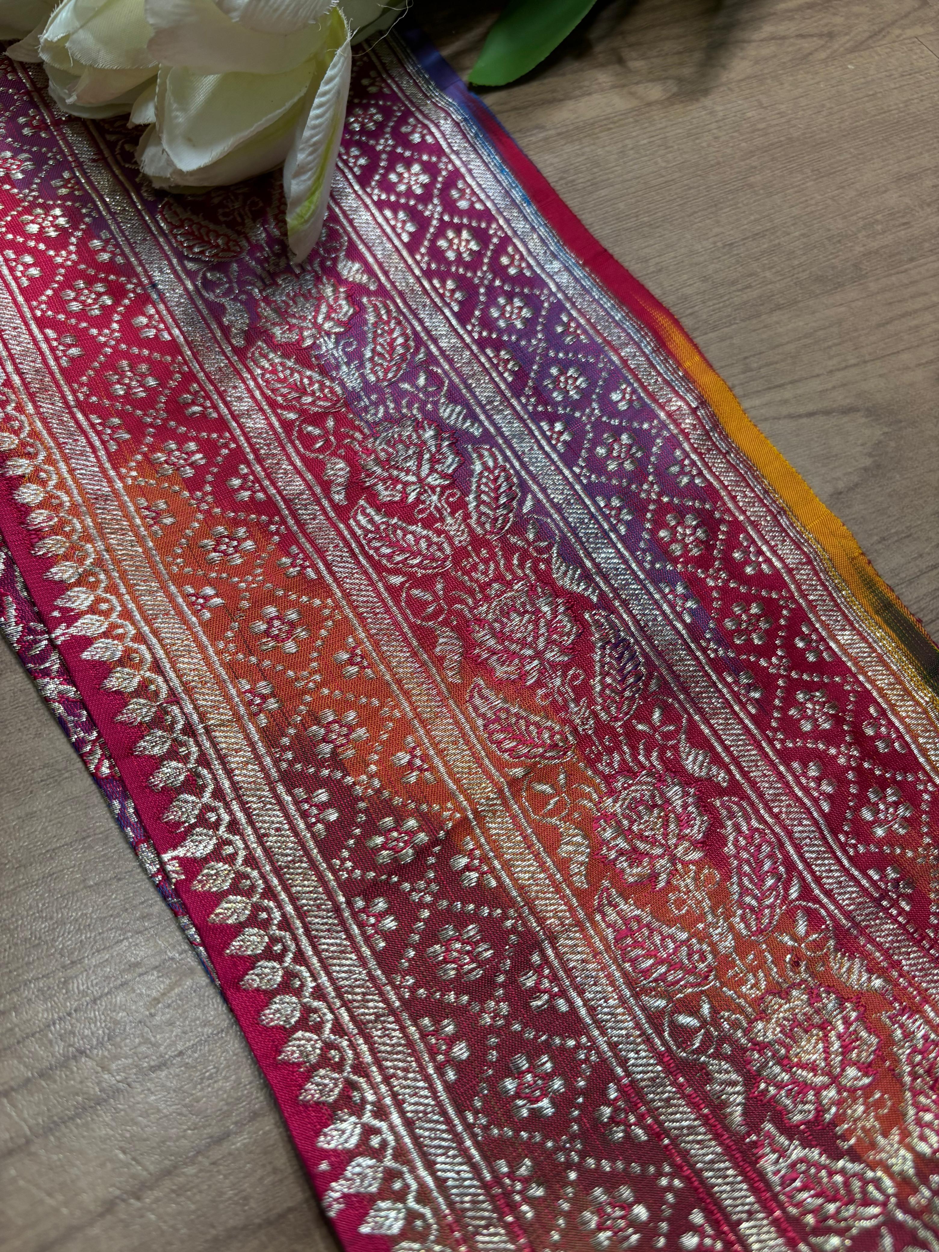 Multicolor Banarasi Handloom Vintage Pure Silk Rangkat Border ( 1 Mtr ) - Luxurion World
