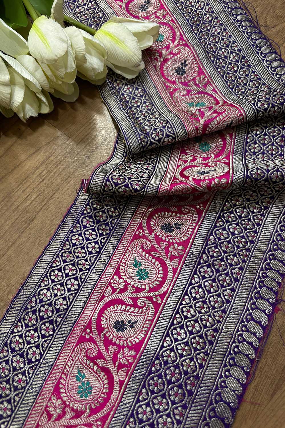 Purple Banarasi Handloom Vintage Pure Silk Border ( 0.75 Mtr ) - Luxurion World