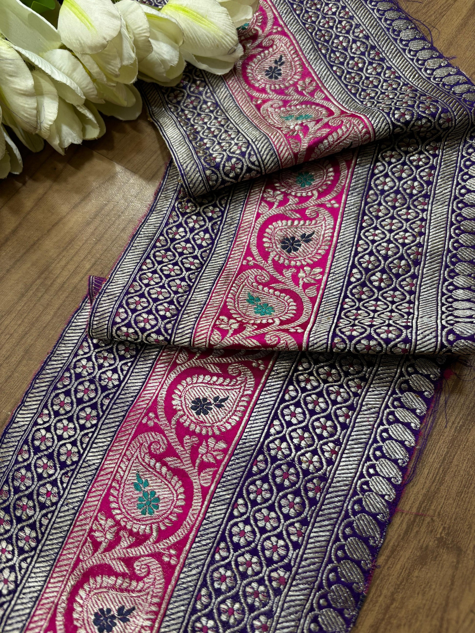 Purple Banarasi Handloom Vintage Pure Silk Border ( 0.75 Mtr ) - Luxurion World