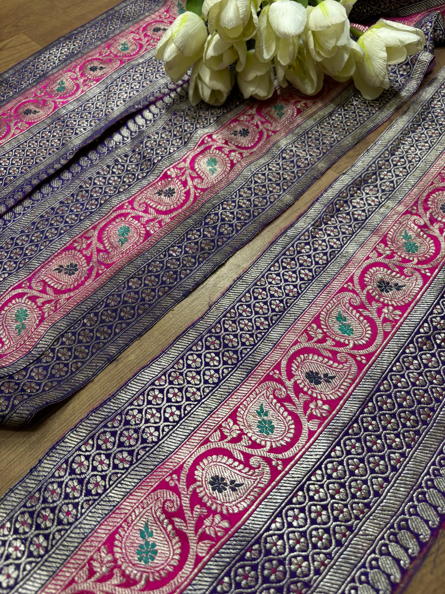 Purple Banarasi Handloom Vintage Pure Silk Border ( 0.75 Mtr ) - Luxurion World