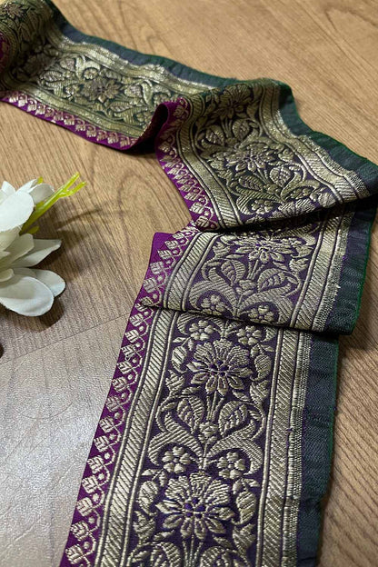 Exquisite Purple Banarasi Handloom Vintage Pure Silk Border ( 1.25 Mtr ) - Luxurion World