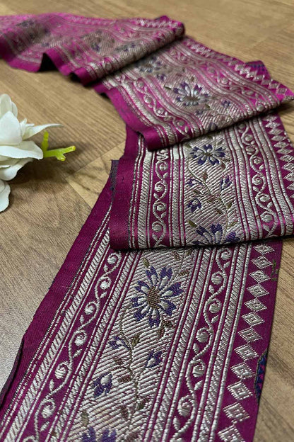 Exquisite Purple Banarasi Handloom Vintage Pure Silk Border ( 1 Mtr ) - Luxurion World