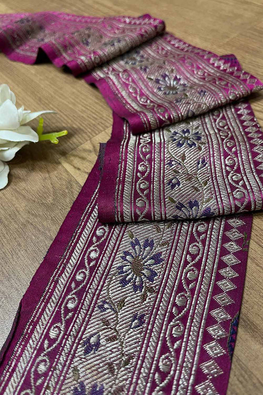 Exquisite Purple Banarasi Handloom Vintage Pure Silk Border ( 1 Mtr ) - Luxurion World