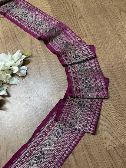 Exquisite Purple Banarasi Handloom Vintage Pure Silk Border ( 1 Mtr ) - Luxurion World