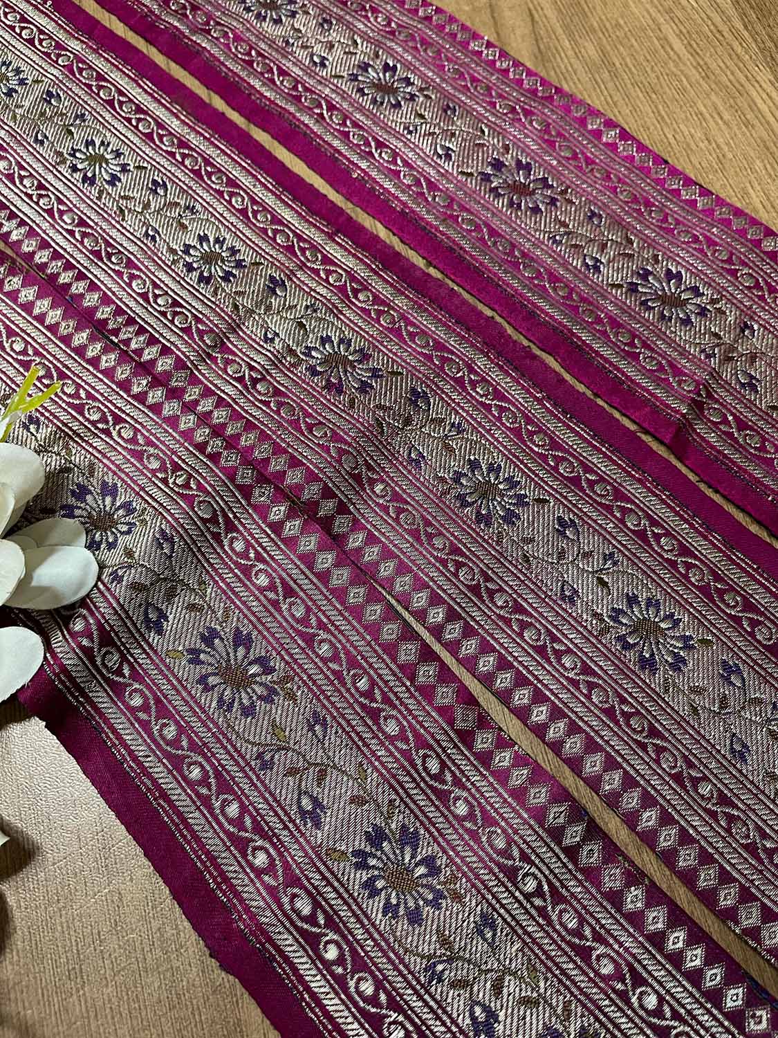 Exquisite Purple Banarasi Handloom Vintage Pure Silk Border ( 1 Mtr ) - Luxurion World