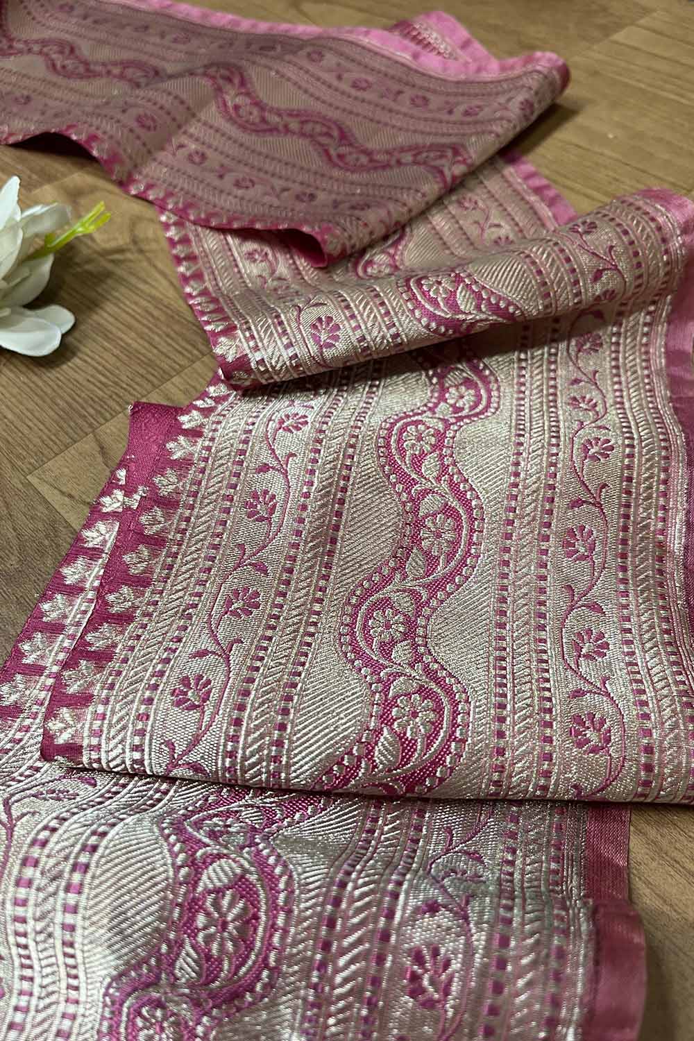 Pink Banarasi Handloom Vintage Pure Silk Border ( 1 Mtr ) - Luxurion World