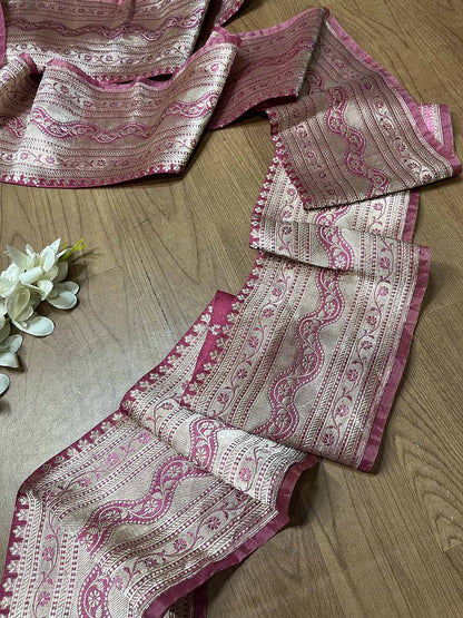 Pink Banarasi Handloom Vintage Pure Silk Border ( 1 Mtr ) - Luxurion World