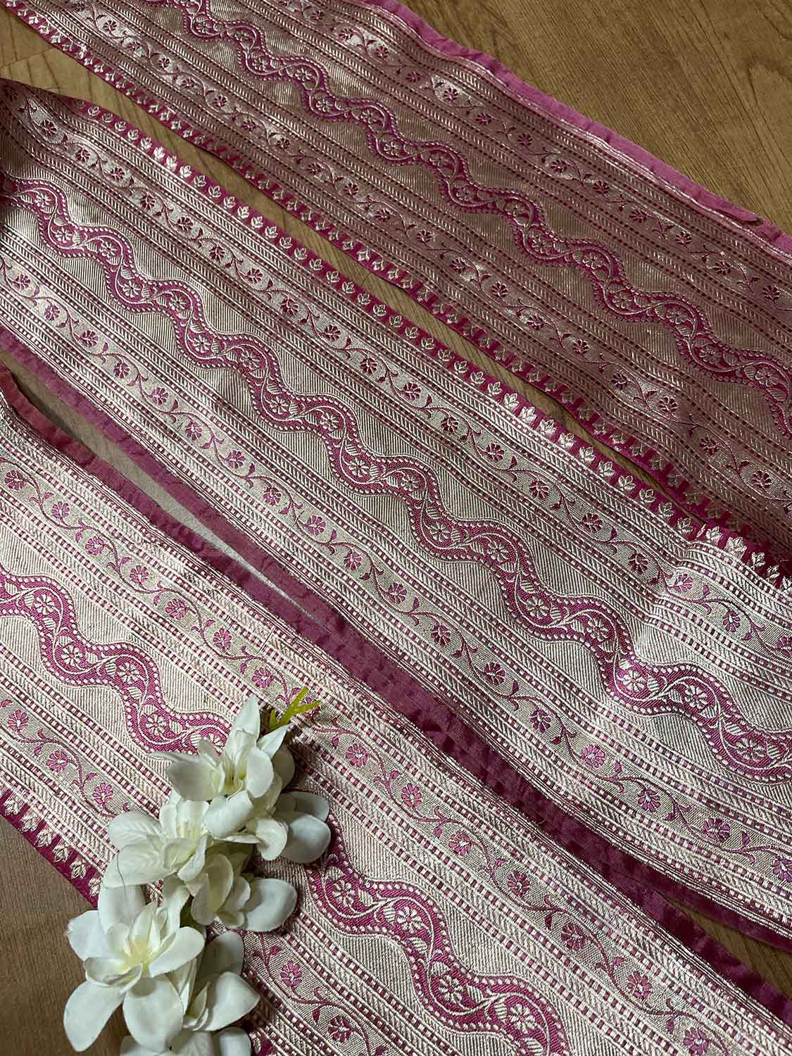 Pink Banarasi Handloom Vintage Pure Silk Border ( 1 Mtr ) - Luxurion World