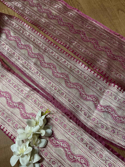 Pink Banarasi Handloom Vintage Pure Silk Border ( 1 Mtr ) - Luxurion World