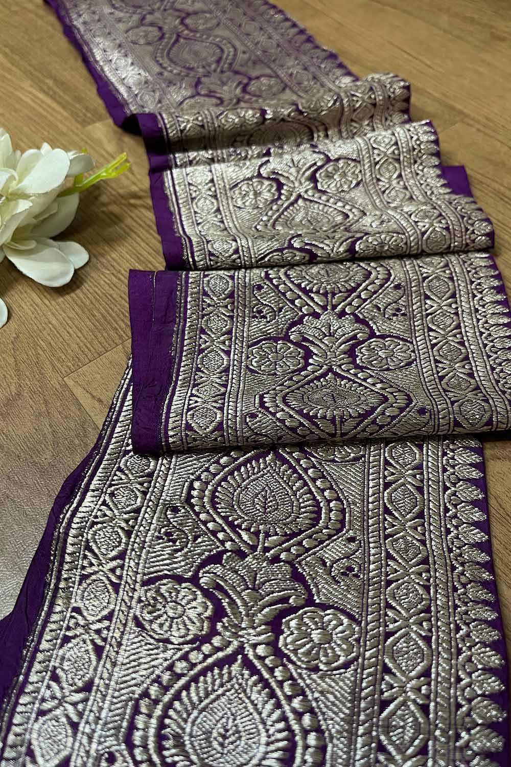 Purple Banarasi Handloom Vintage Pure Silk Border ( 0.75 Mtr ) - Luxurion World
