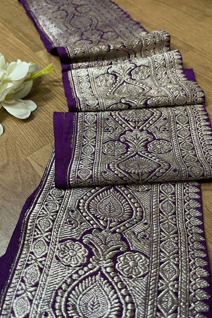 Purple Banarasi Handloom Vintage Pure Silk Border ( 0.75 Mtr ) - Luxurion World