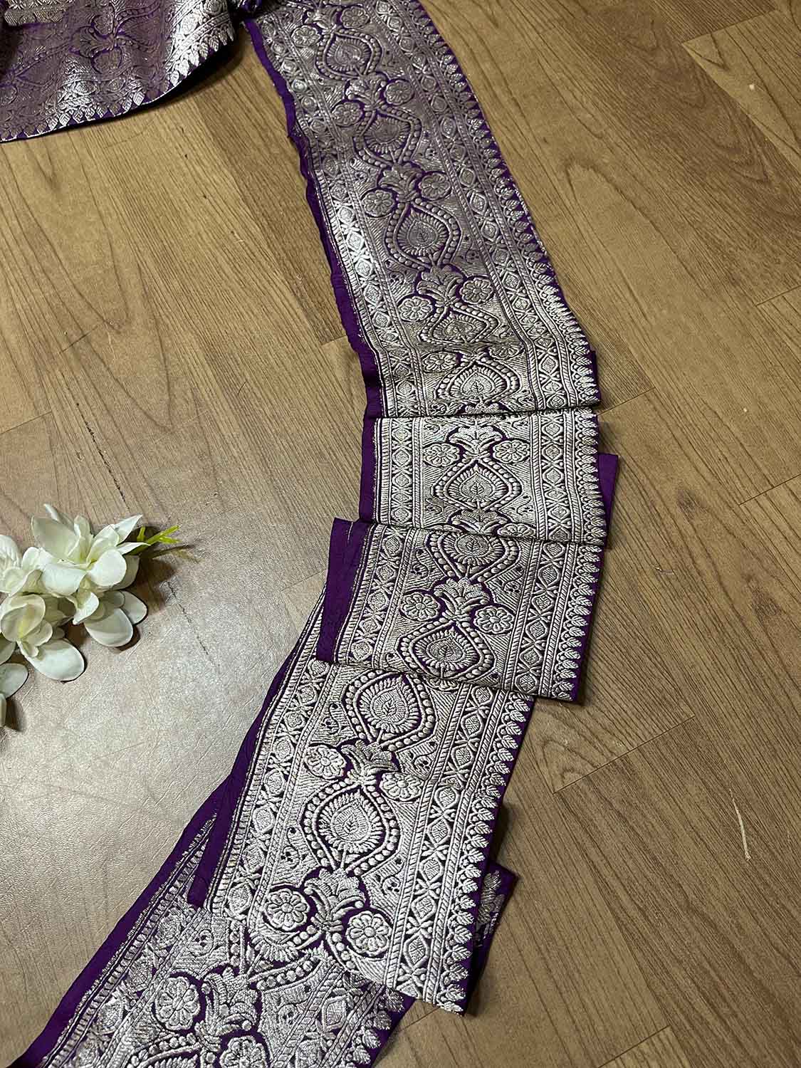 Purple Banarasi Handloom Vintage Pure Silk Border ( 0.75 Mtr ) - Luxurion World