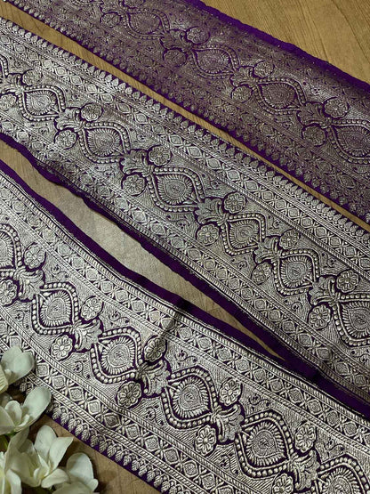 Purple Banarasi Handloom Vintage Pure Silk Border ( 0.75 Mtr ) - Luxurion World