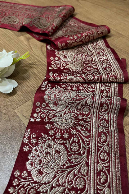Red Banarasi Handloom Vintage Pure Silk Border ( 1 Mtr ) - Luxurion World