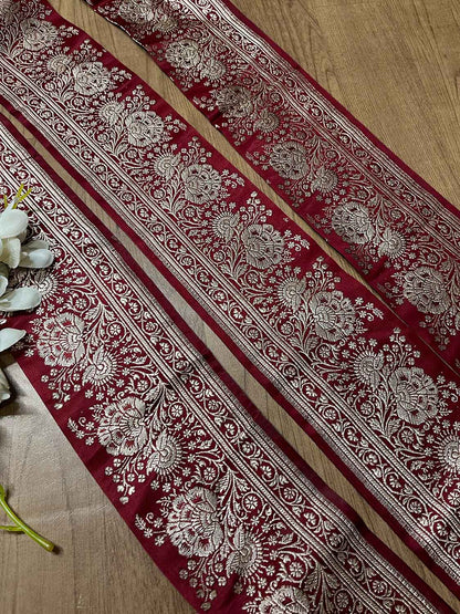 Red Banarasi Handloom Vintage Pure Silk Border ( 1 Mtr ) - Luxurion World