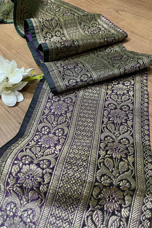 Purple Banarasi Handloom Vintage Pure Silk Border ( 1 Mtr ) - Luxurion World