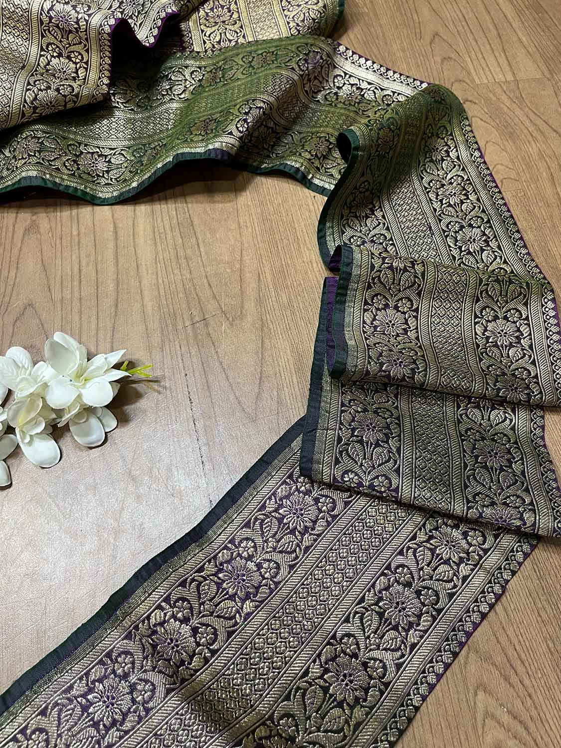Purple Banarasi Handloom Vintage Pure Silk Border ( 1 Mtr ) - Luxurion World