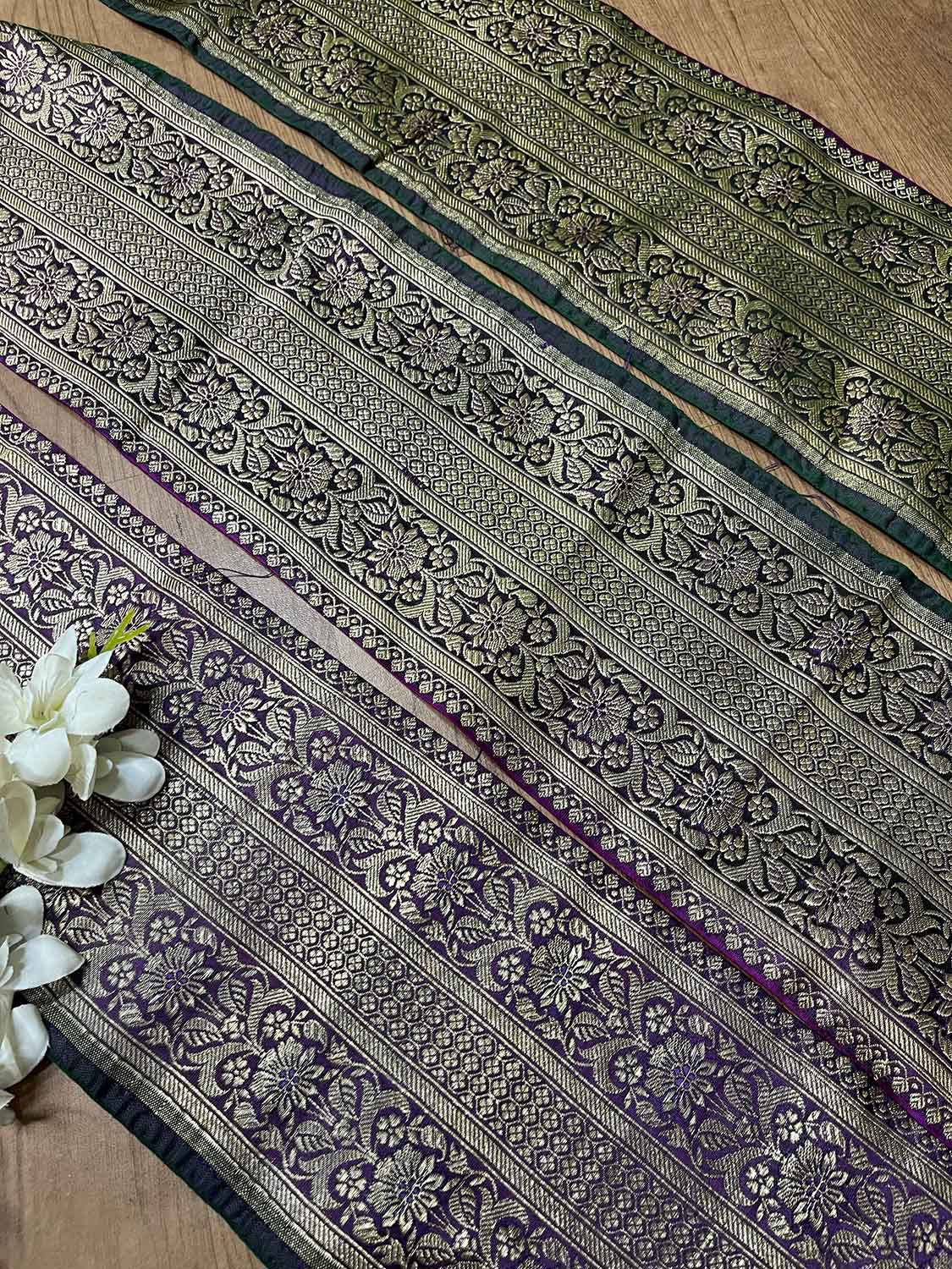 Purple Banarasi Handloom Vintage Pure Silk Border ( 1 Mtr ) - Luxurion World