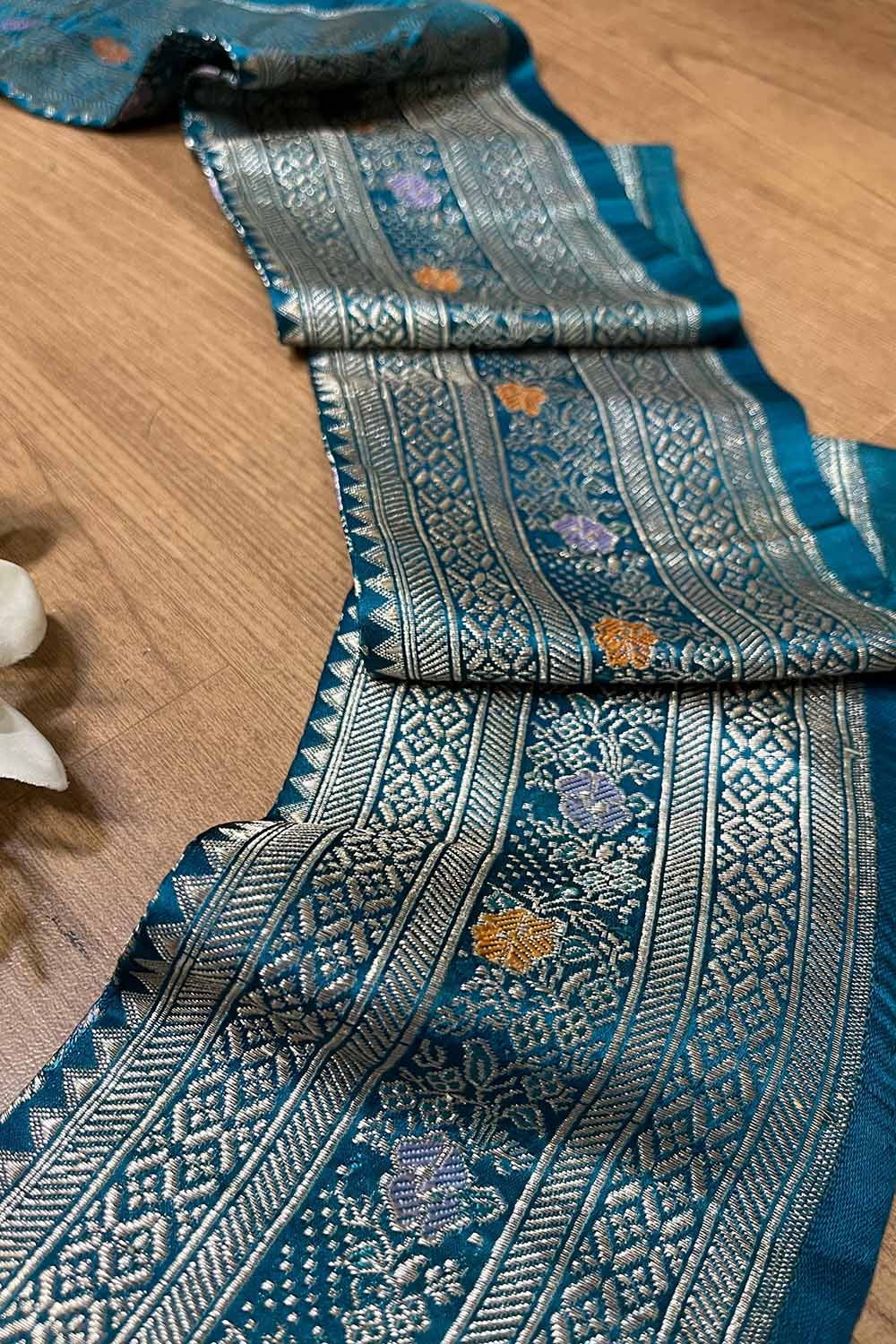 Blue Banarasi Handloom Vintage Pure Silk Border ( 1 Mtr ) - Luxurion World