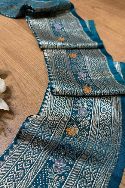 Blue Banarasi Handloom Vintage Pure Silk Border ( 1 Mtr ) - Luxurion World
