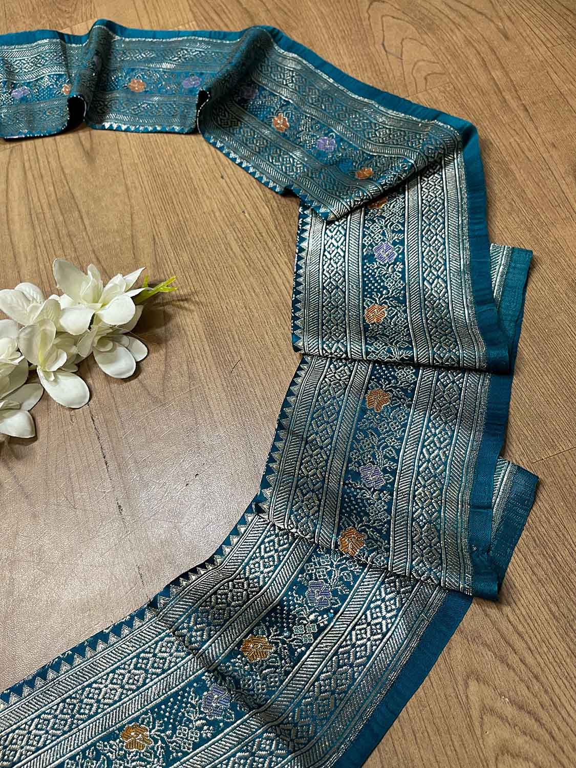 Blue Banarasi Handloom Vintage Pure Silk Border ( 1 Mtr ) - Luxurion World