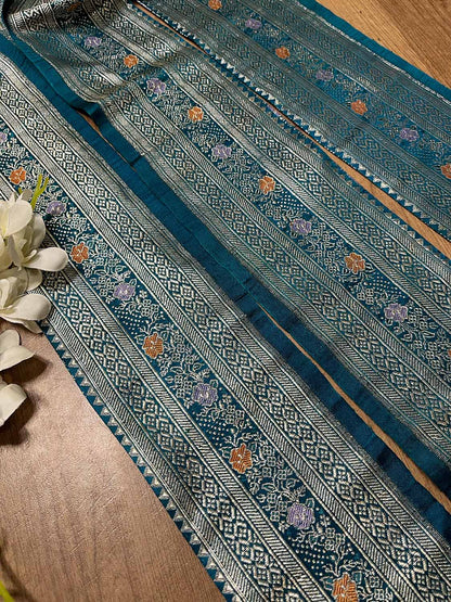 Blue Banarasi Handloom Vintage Pure Silk Border ( 1 Mtr ) - Luxurion World