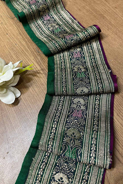 Green Banarasi Handloom Vintage Pure Silk Border ( 1 Mtr ) - Luxurion World