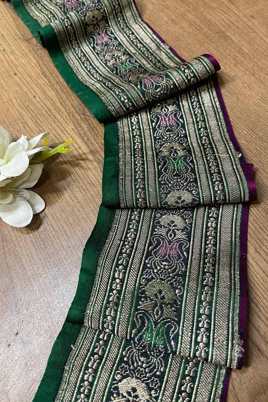 Green Banarasi Handloom Vintage Pure Silk Border ( 1 Mtr ) - Luxurion World