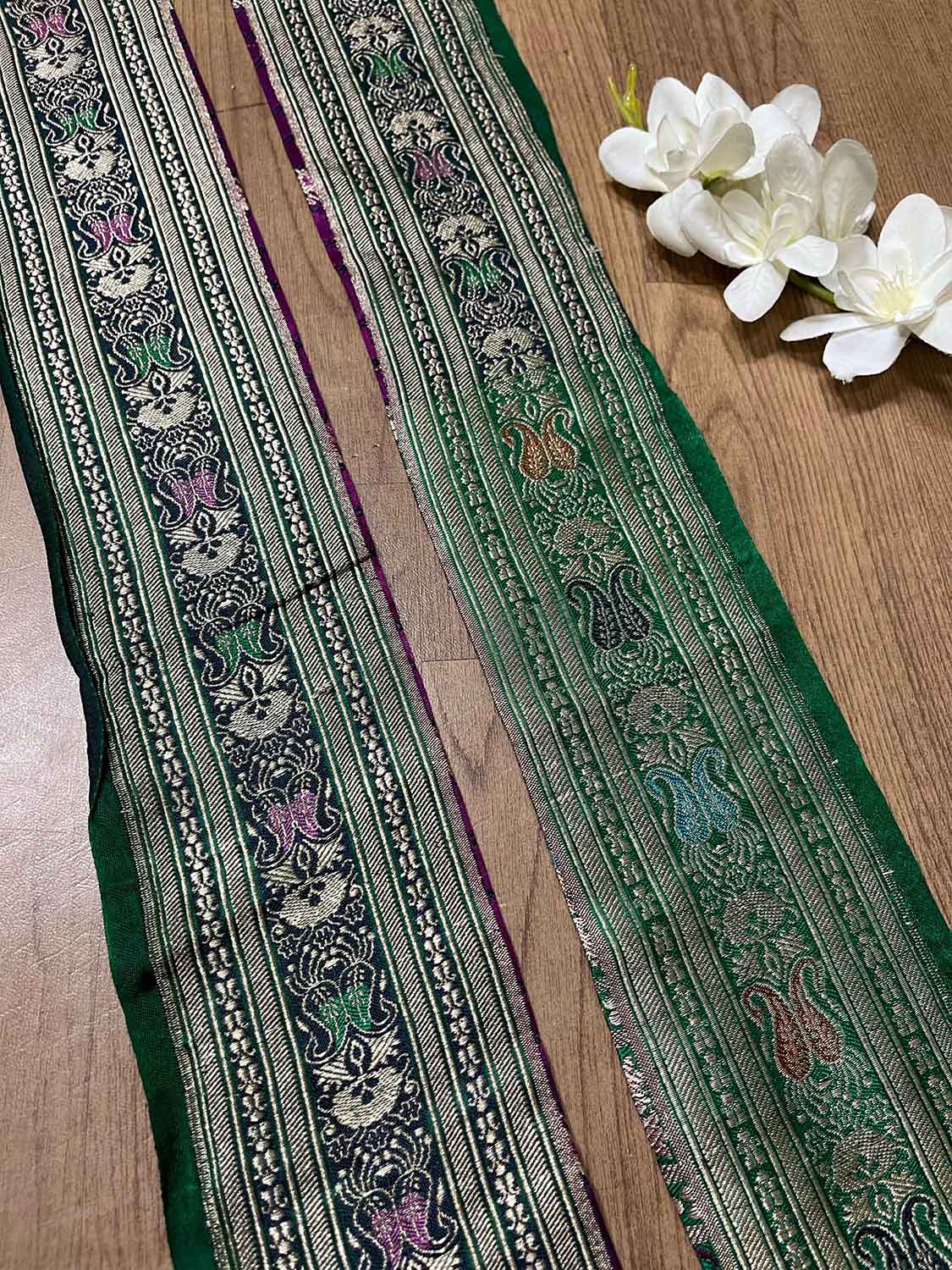 Green Banarasi Handloom Vintage Pure Silk Border ( 1 Mtr ) - Luxurion World