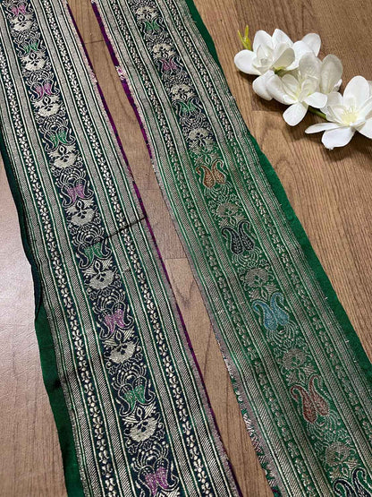 Green Banarasi Handloom Vintage Pure Silk Border ( 1 Mtr ) - Luxurion World