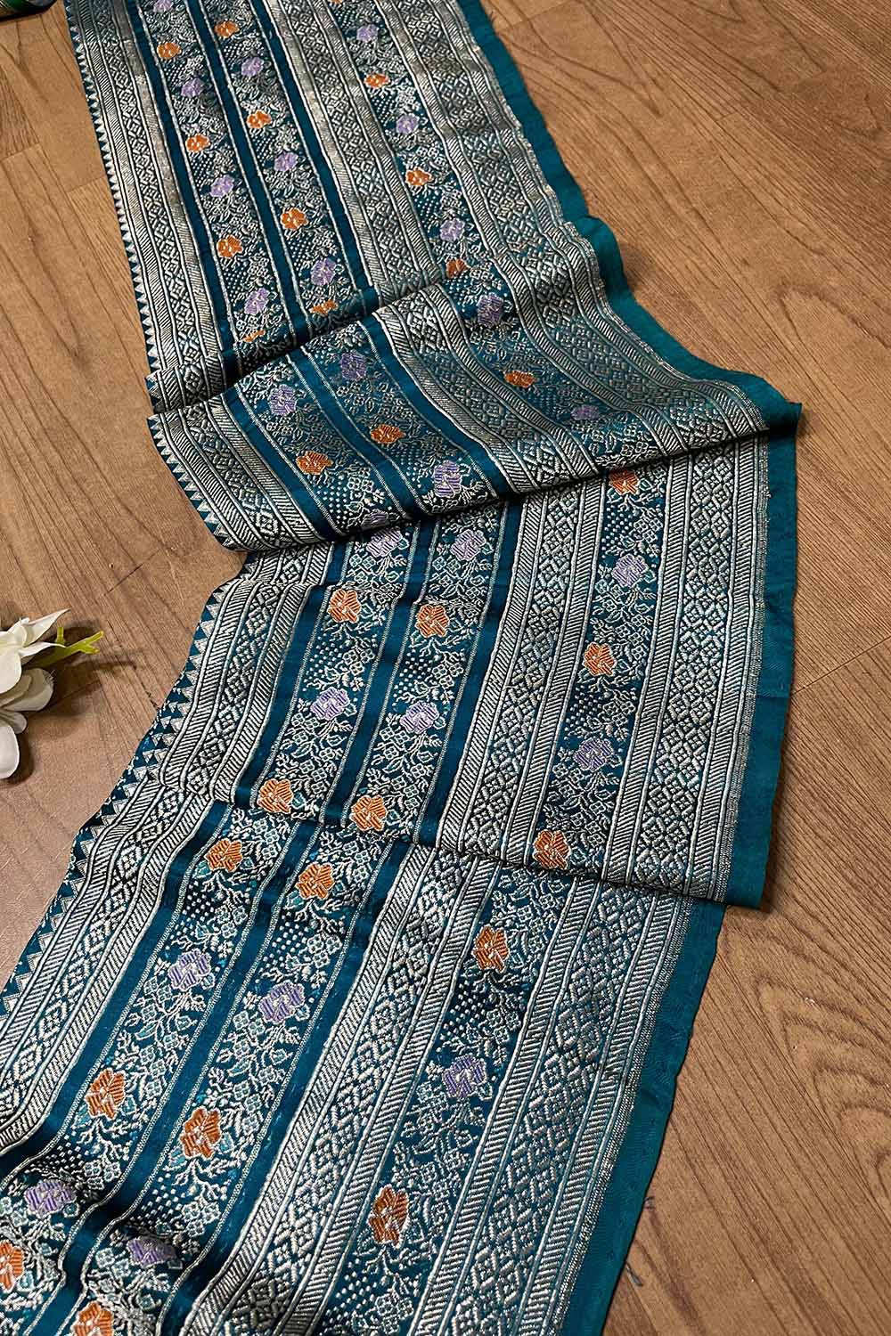 Blue Banarasi Handloom Vintage Pure Silk Border ( 1 Mtr ) - Luxurion World