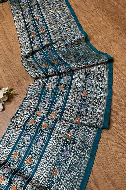 Blue Banarasi Handloom Vintage Pure Silk Border ( 1 Mtr ) - Luxurion World