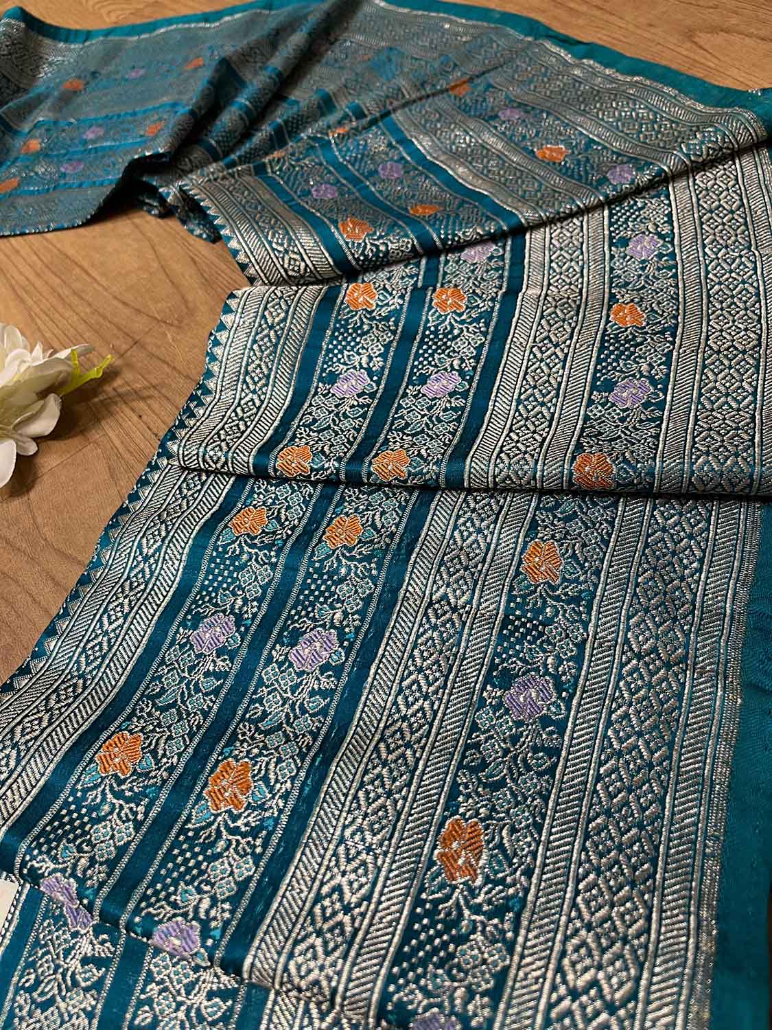 Blue Banarasi Handloom Vintage Pure Silk Border ( 1 Mtr ) - Luxurion World